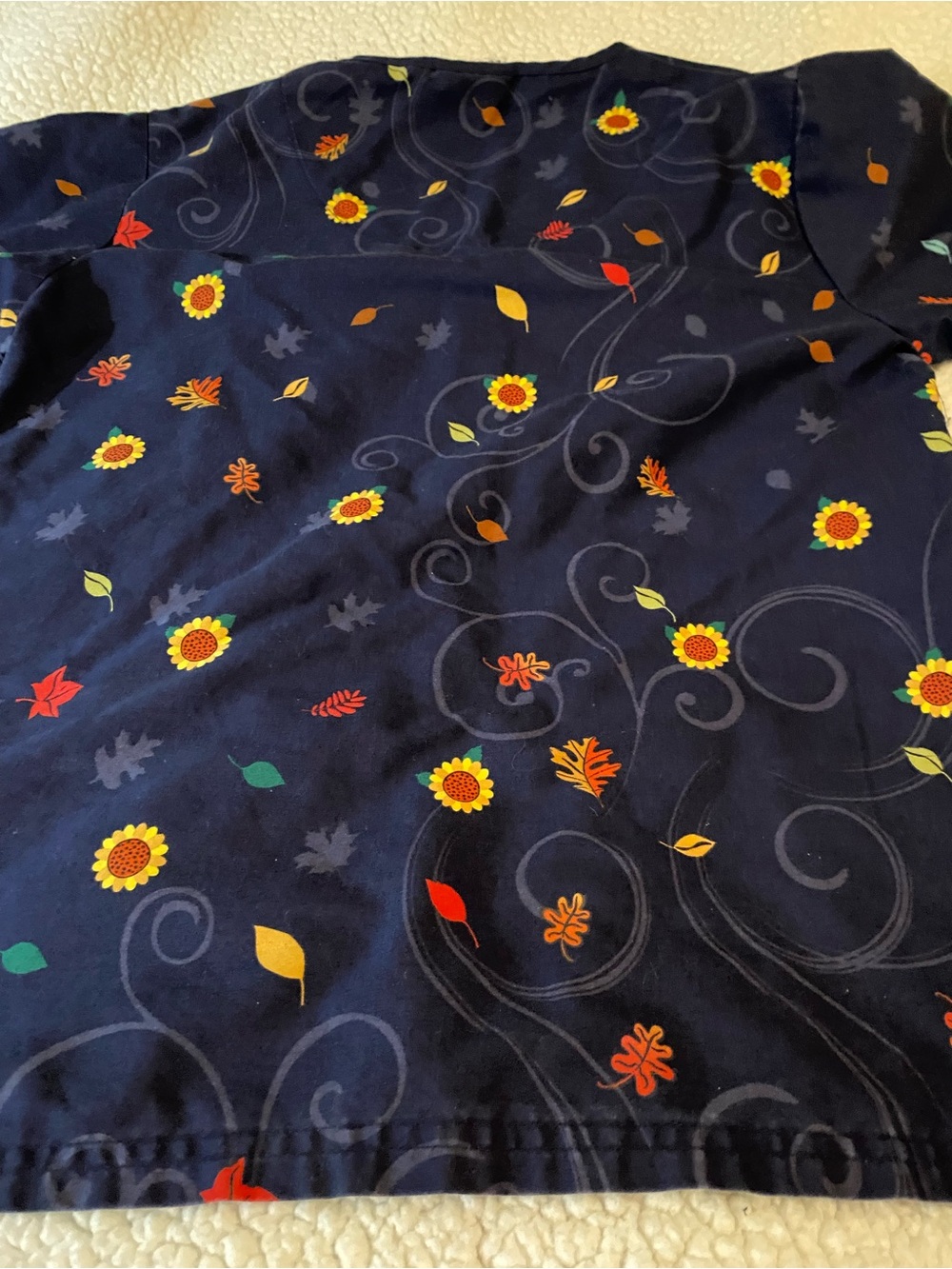 UA Scrubs Navy Top with Autumn Floral and Pumpkin Motif size small - Picture 9 of 9